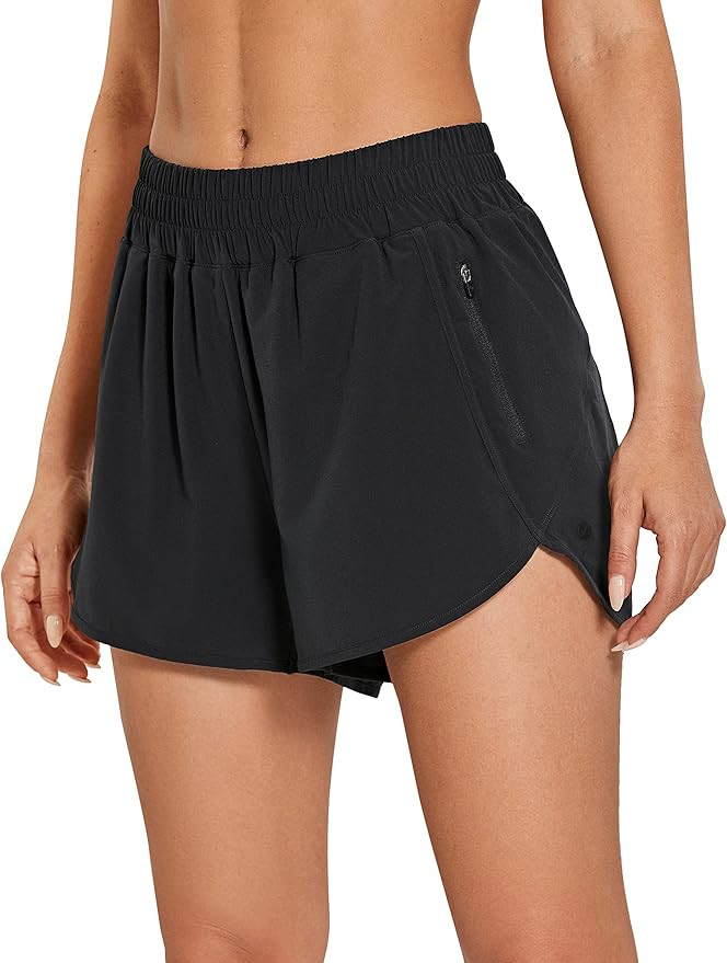 CRZ YOGA Women's High Waisted Running Shorts Mesh Liner - 3'' Dolphin Quick Dry Athletic Gym Work... | Amazon (US)