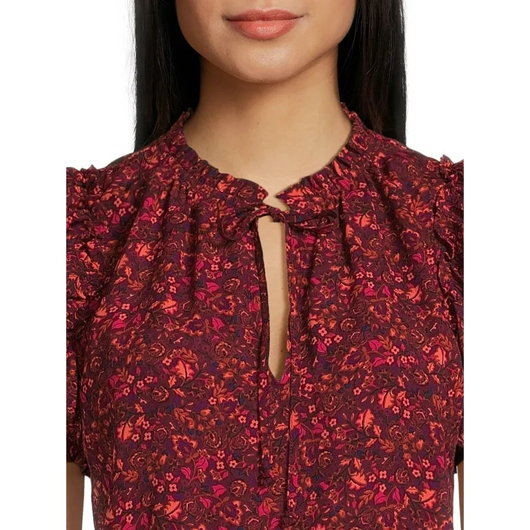 BCBG Paris Women’s Ruffle Neck Top with Flutter Sleeves, Sizes XS – XXL | Walmart (US)