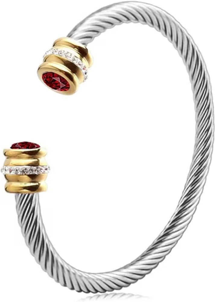 Personalized Cable Cuff Bracelet - Twisted Stainless Steel Bangle with 18K Gold and Birthstones, ... | Amazon (US)