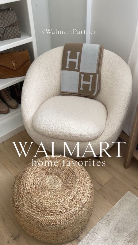 HOME \ I’ve partnered with @Walmart to share my favorite home finds + how I style them in my spaces🙋🏻‍♀️ Here’s what I’m sharing today👇🏻
+ swivel chair
+ wool H blanket
+ jute pouf
+ woven basket
+ wood knot
+ marble ruffle bowl

#WalmartPartner #IYWYK #WalmartHome 
Decor 
Living room

#LTKfindsunder50 #LTKVideo #LTKhome
