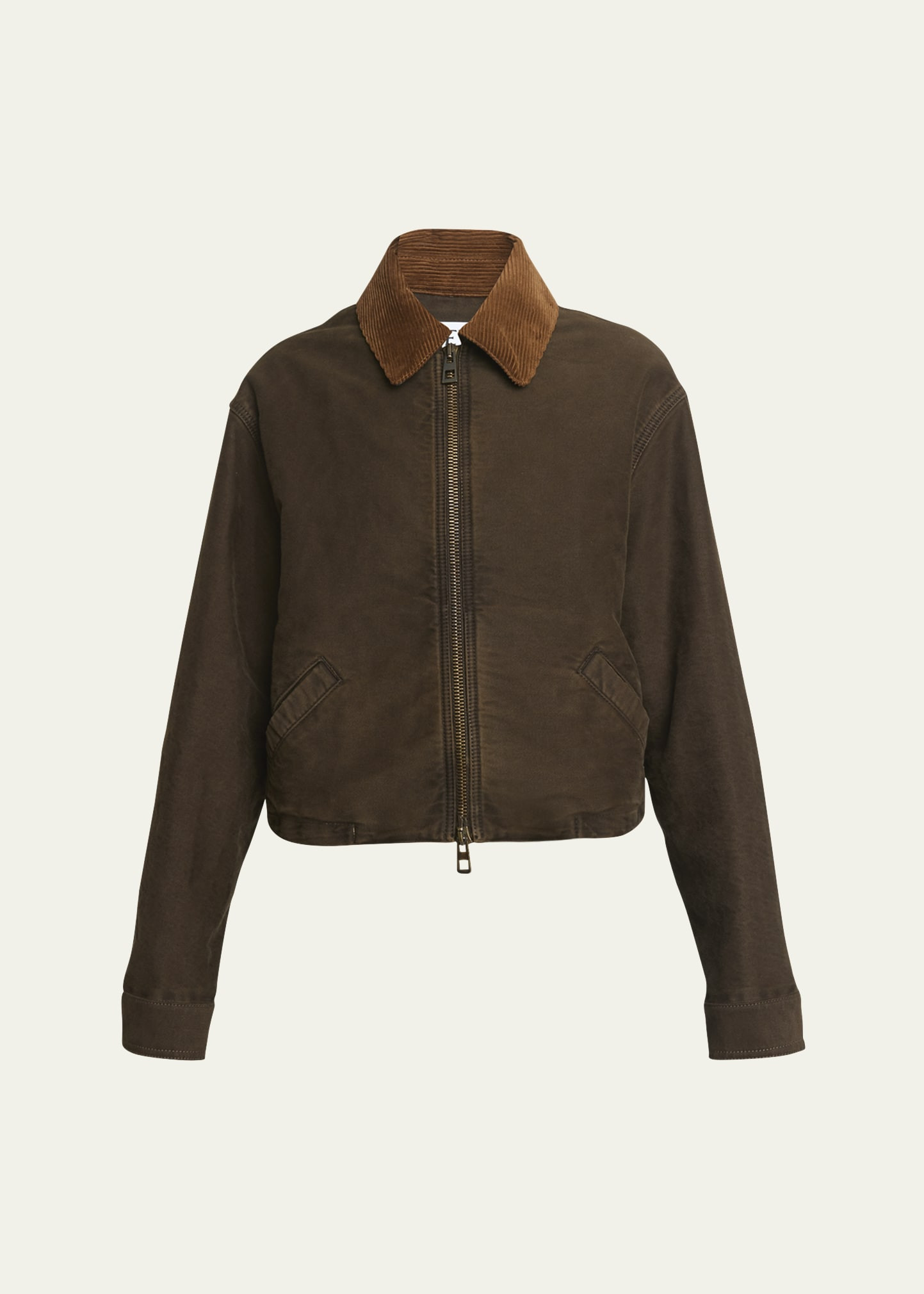 Loewe Corduroy Collared Zip Up Jacket with Plaid Sleeves | Bergdorf Goodman