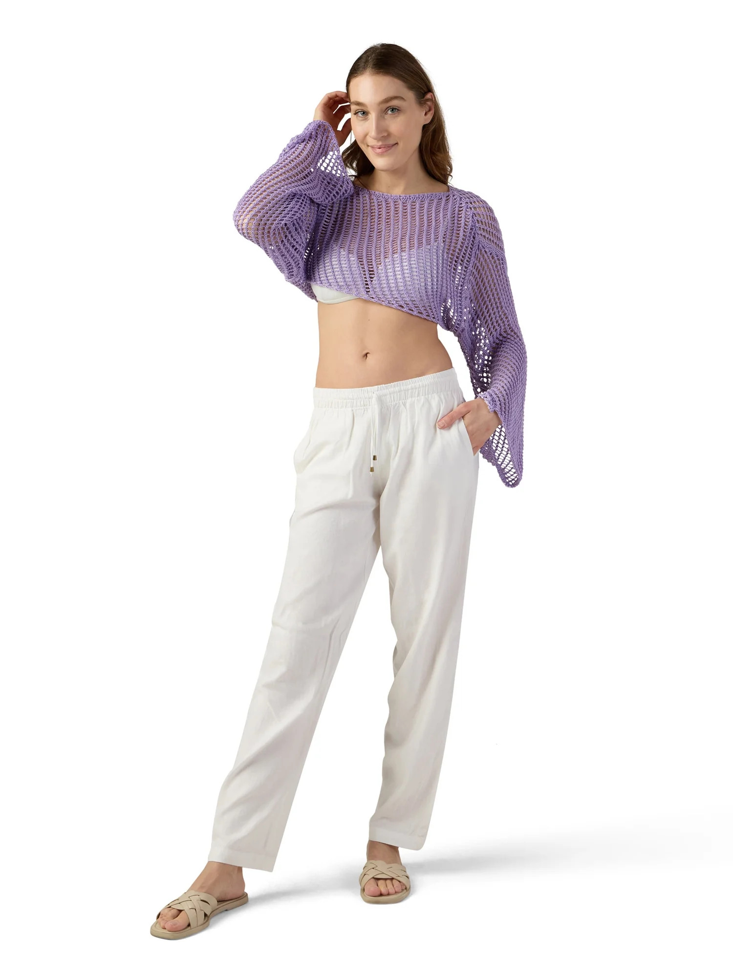 No Boundaries Women's Open Knit Shrug Top | Walmart (US)