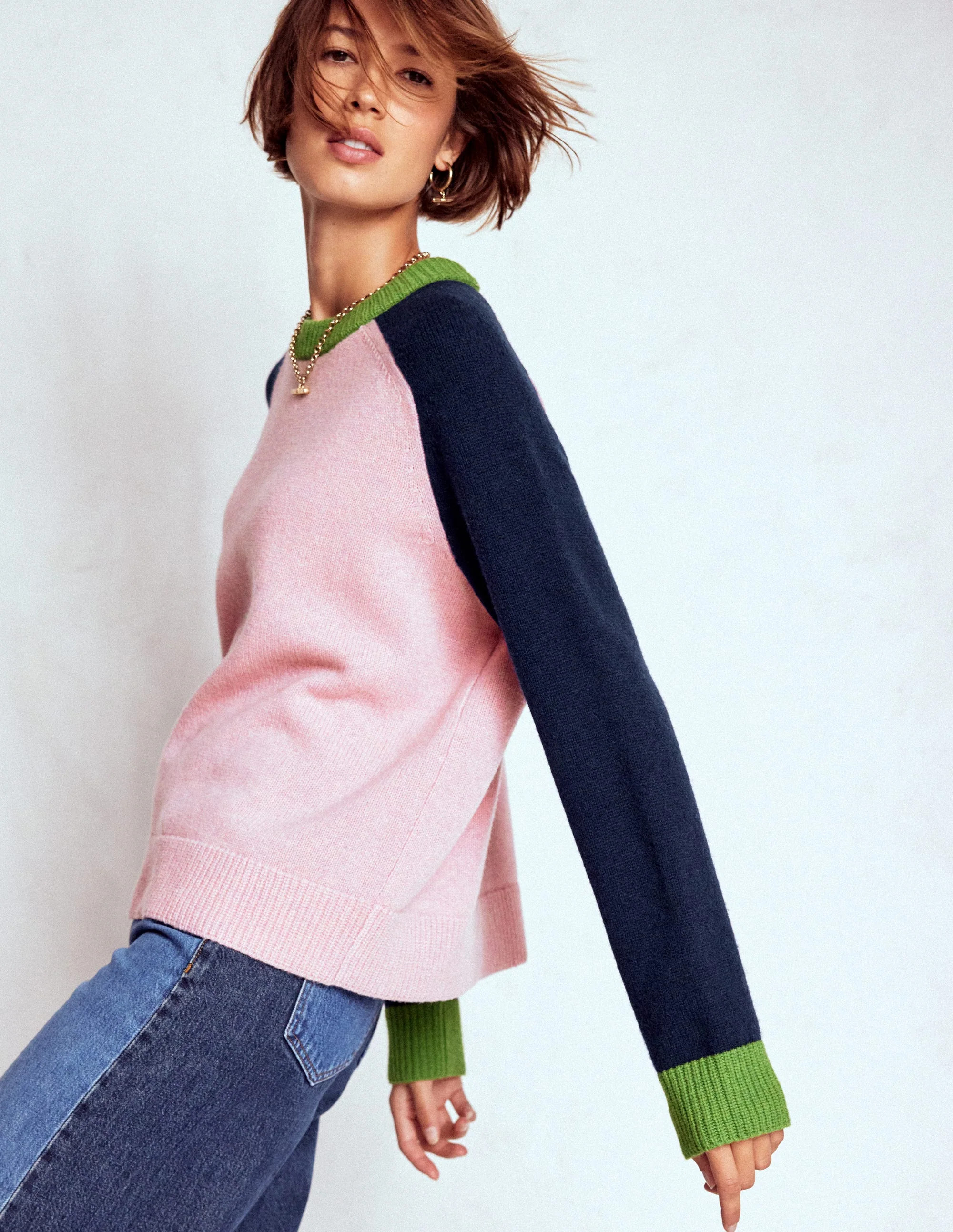 Marion Merino Sweater-French Pink, Navy Colour Block | Boden (US)