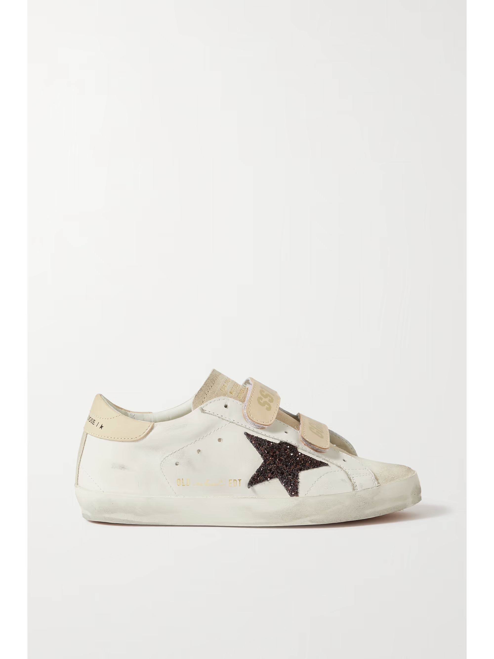 GOLDEN GOOSEOld School distressed glittered leather and suede sneakers | NET-A-PORTER (US)