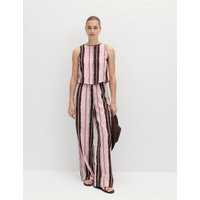 M&S Linen Rich Striped Wide Leg Trousers Pink Mix | Marks & Spencer (UK)