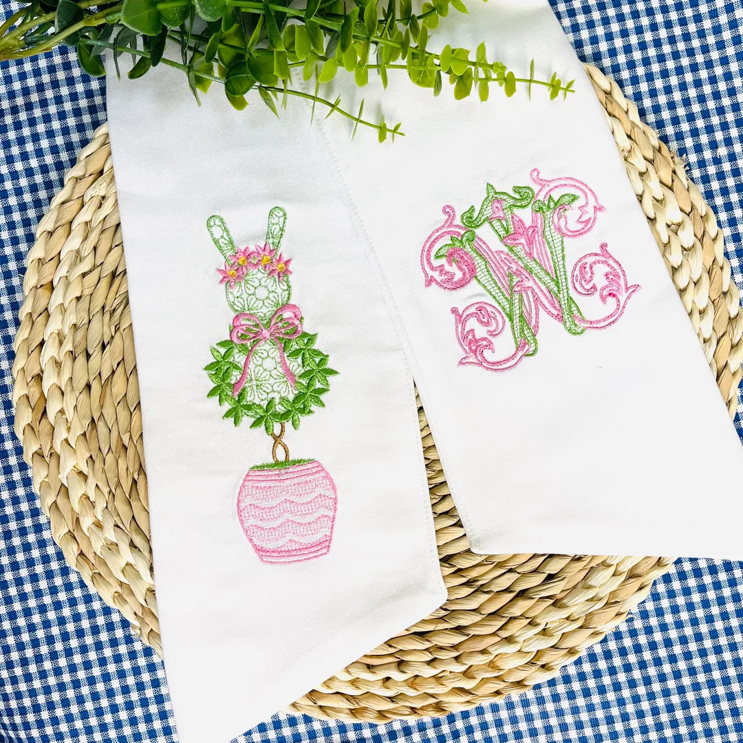 Easter Wreath Sash | Topiary Wreath Sash | Embroidered Bunny & Monogram Wreath Ribbon - Etsy | Etsy (US)