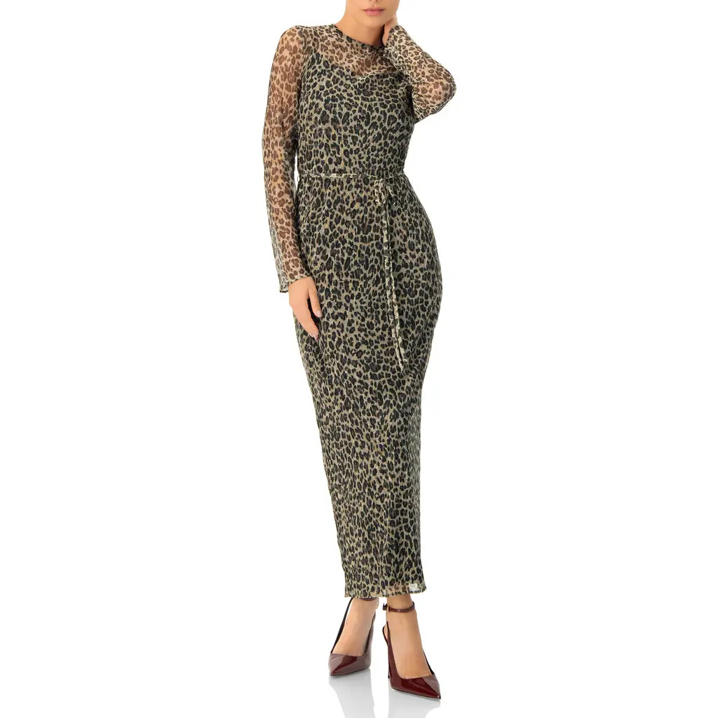 IVONNE Long See-Though Animal Print Dress in Multicolor at Nordstrom, Size Small | Nordstrom