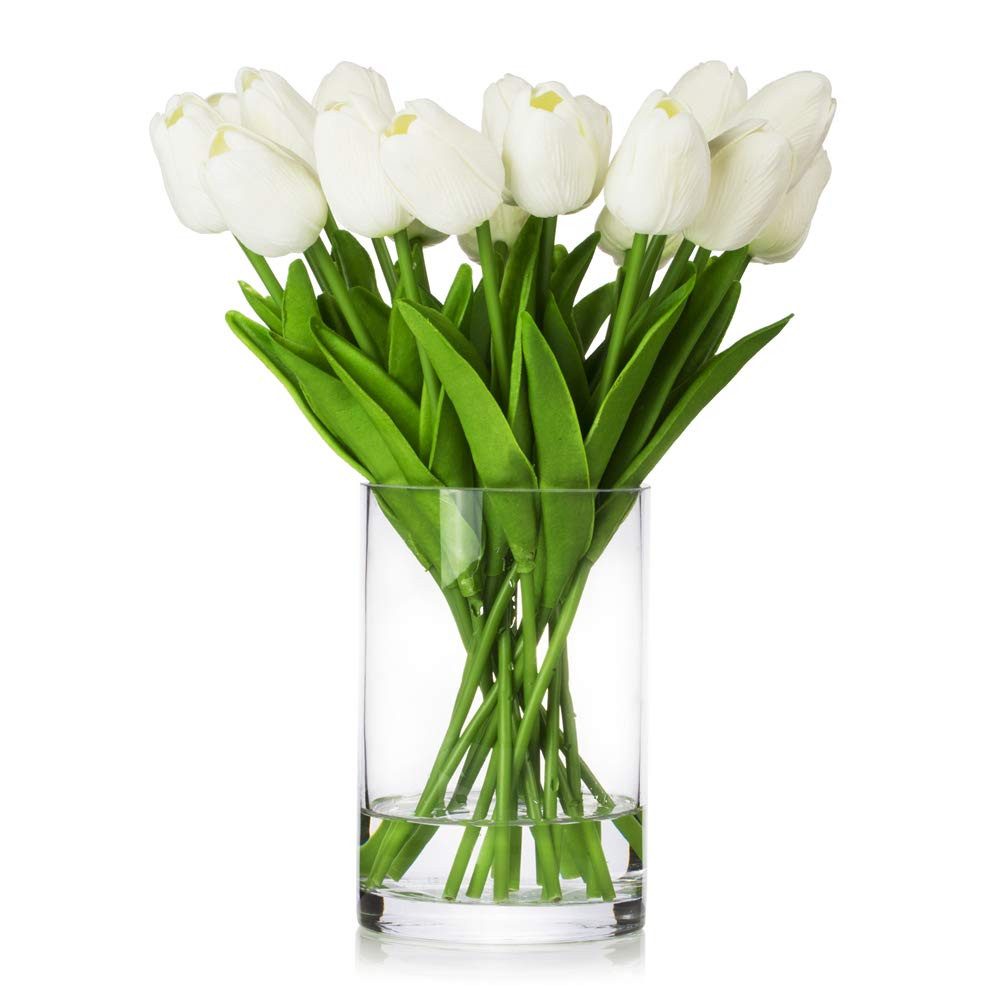 ENOVA HOME 20 Pieces Artificial Real Touch Tulips Flower Arrangement in Glass Vase with Faux Wate... | Amazon (US)
