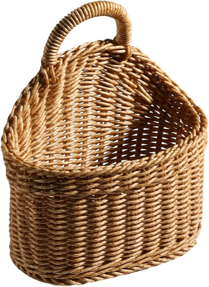 Cabilock Brown Woven Basket Wall Hanging Storage Basket Farmhouse Rattan Flower Bin Kitchen Wall ... | Amazon (US)
