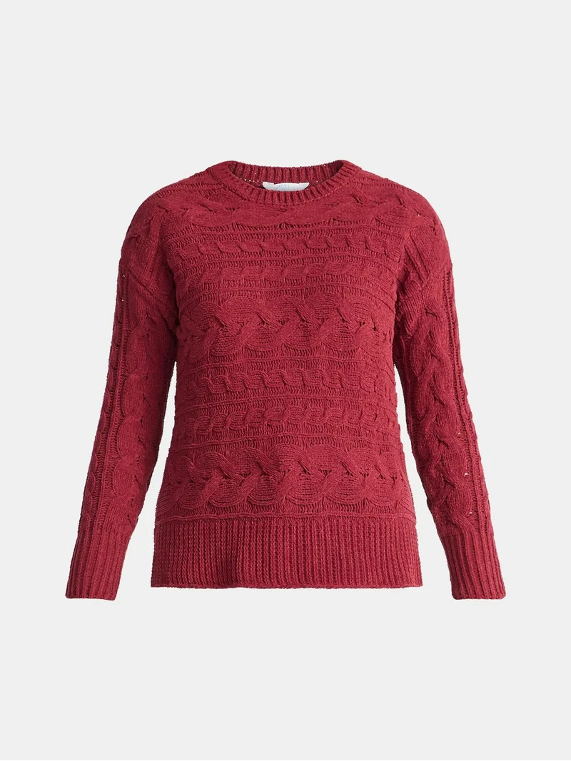 Time and Tru Women's Chenille Cable Knit Crewneck Sweater, Midweight, Sizes XS-XXXL - Walmart.com | Walmart (US)