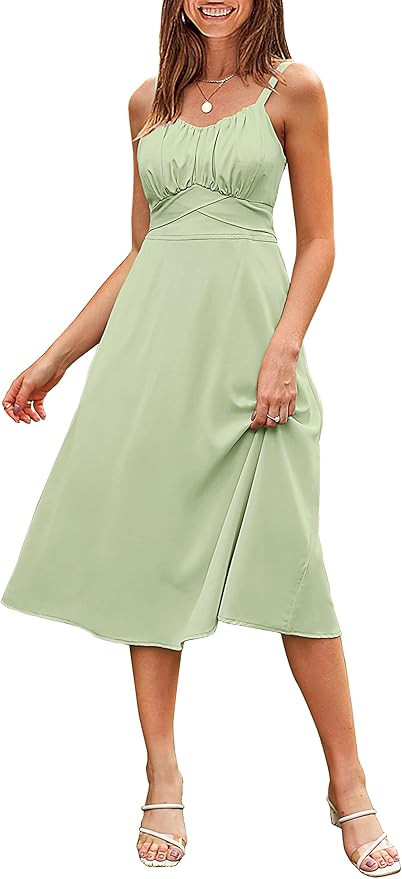 MEROKEETY Womens 2023 Summer Sleeveless Spaghetti Strap Sweetheart Neck Backless Ruched Tie Back ... | Amazon (US)