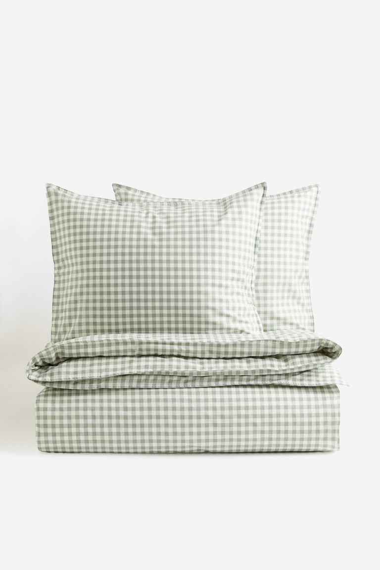 Patterned King/Queen Duvet Cover Set - Green/gingham checked - Home All | H&M US | H&M (US + CA)