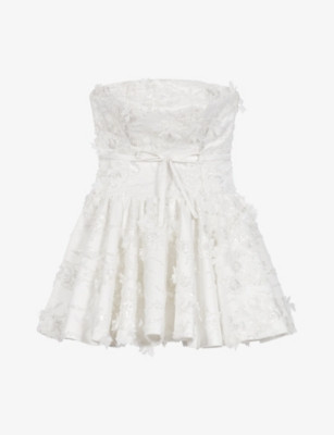 Floral-Appliquéd Strapless Woven Mini Dress | Selfridges