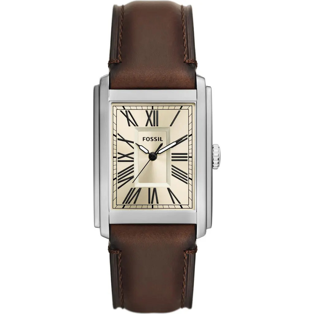 Fossil Carraway Leather Strap Watch, 30mm in Brown/Silver at Nordstrom | Nordstrom