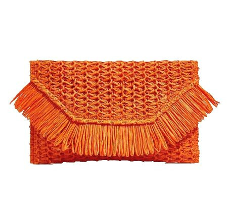 Fashion Culture Heidi Fringe Straw Clutch: Lightweight Tiger Orange Slim Summer Handbag for Women | Amazon (US)