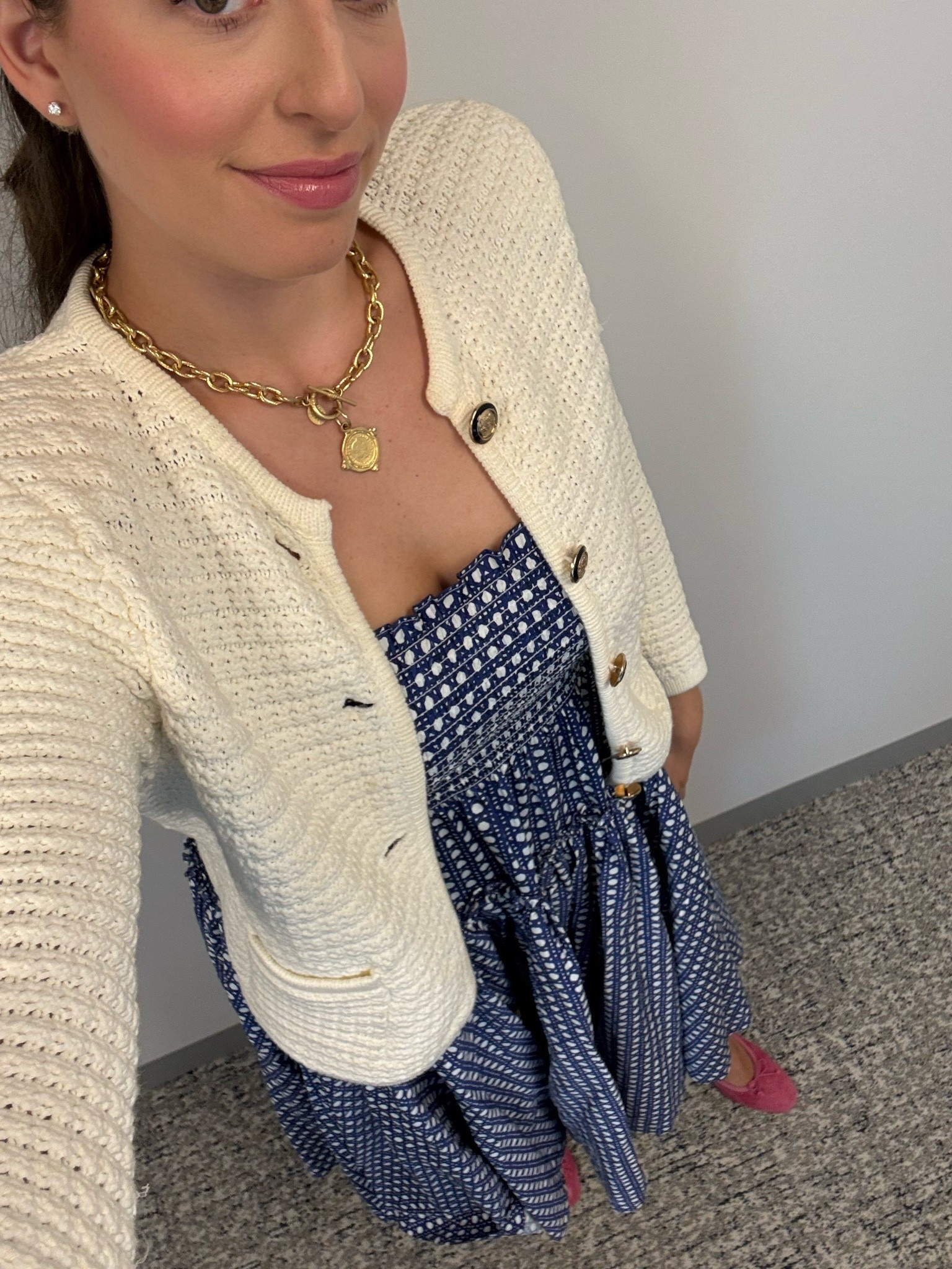 Office style, office outfit, business casual, workwear, fall workwear, summer to fall workwear, fall work transition outfit, hill house dress, nap dress nation, smocked dress, capsule wardrobe, white cardigan, white lady jacket, pink mules, suede mules, coin necklace, statement necklace

#LTKstorytime #LTKWorkwear #LTKSeasonal