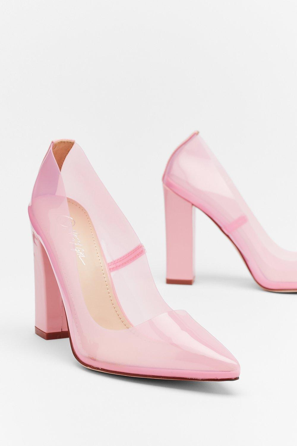 Clear Almond Block Court Heels | Nasty Gal (US)
