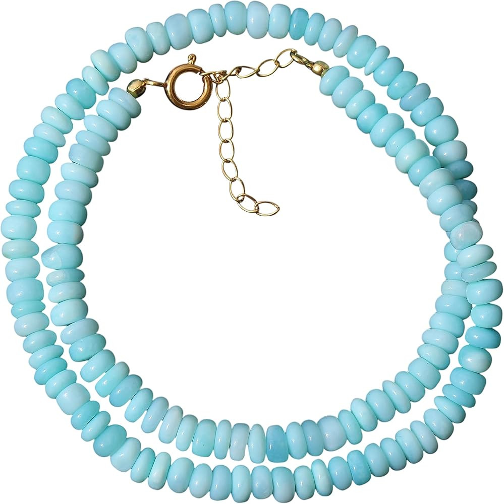 Peruvian Blue Opal Necklace, Beaded Necklace, 6-6.5 mm Smooth Rondelle Beads, Opal Bead Jewelry, ... | Amazon (US)