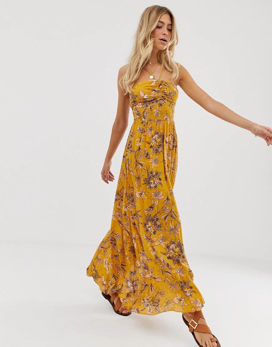 Free People One Step Ahead floral print halterneck maxi dress-Yellow | ASOS (Global)