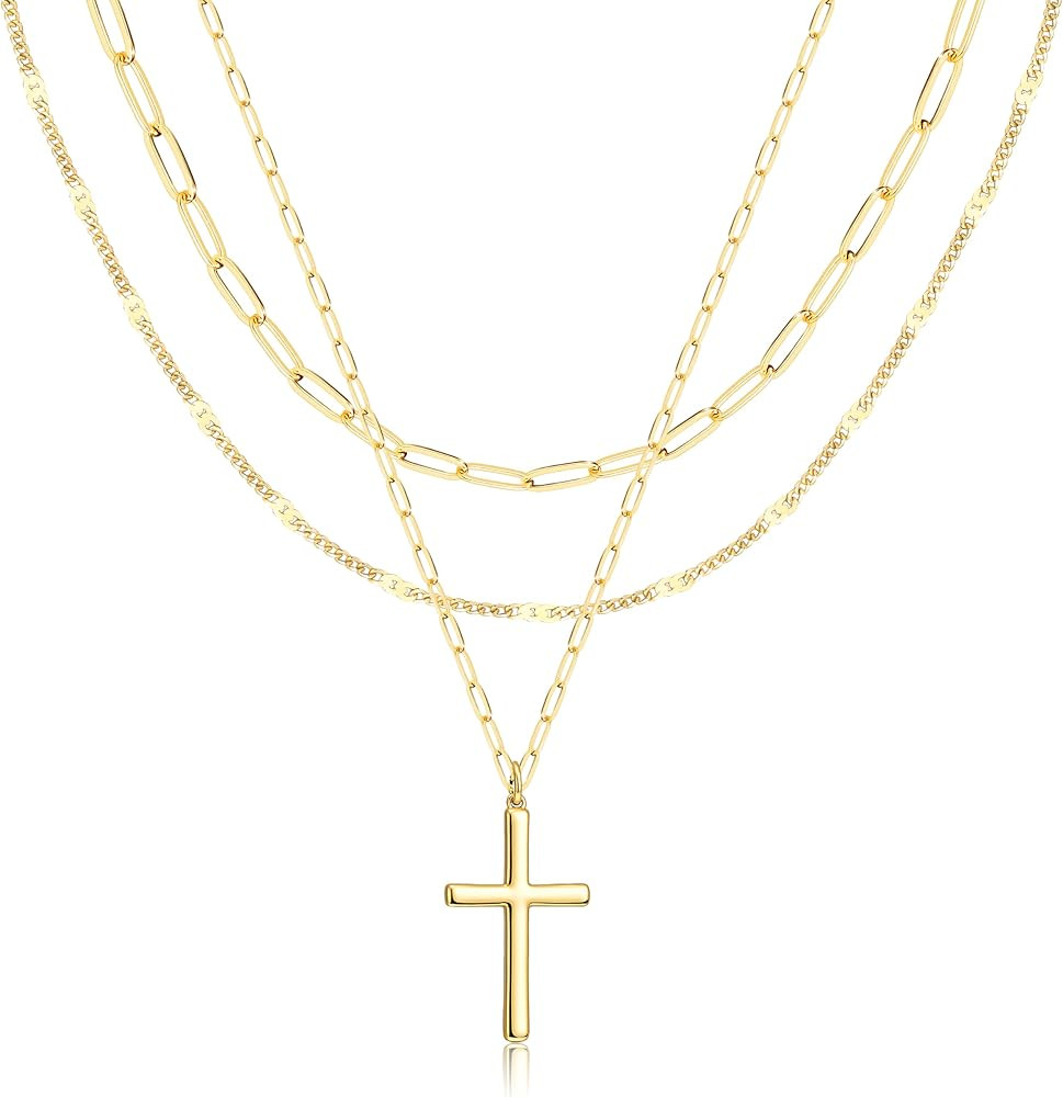 Poxtex Layered Gold Necklaces for Women, Stackable Dainty 14K Gold Silver Plated Trendy Simple He... | Amazon (US)