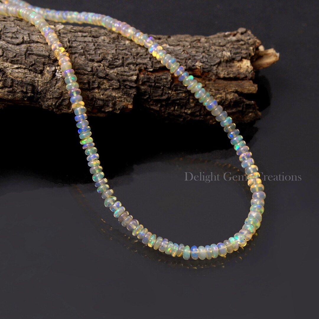Natural Ethiopian Opal Beads Necklace, 3.5-4mm Ethiopian Opal Smooth Rondelle Necklace, Genuine W... | Etsy (US)