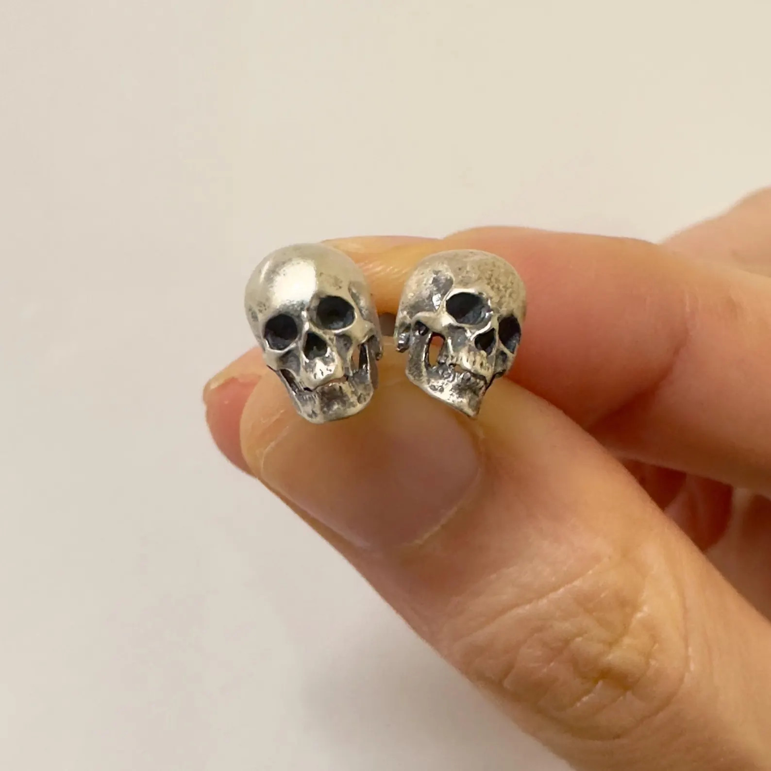 Silver Skull Earring – Solid 925 Sterling Silver Studs, Gothic Punk Jewelry, Halloween Earrings... | Etsy (Global)