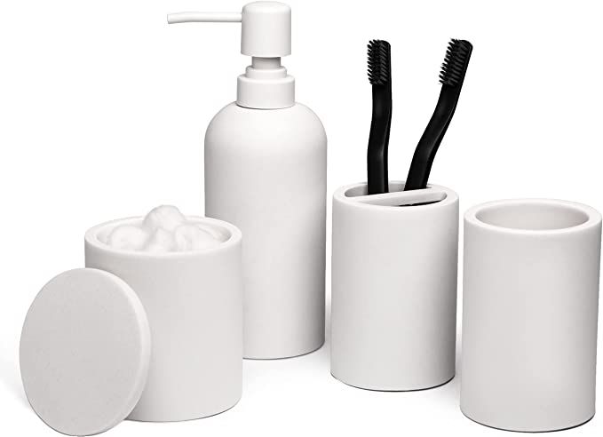Jo Lavie Bathroom Accessories Crystal White Set of 4, Bathroom Organization, Bathroom Accessory S... | Amazon (US)