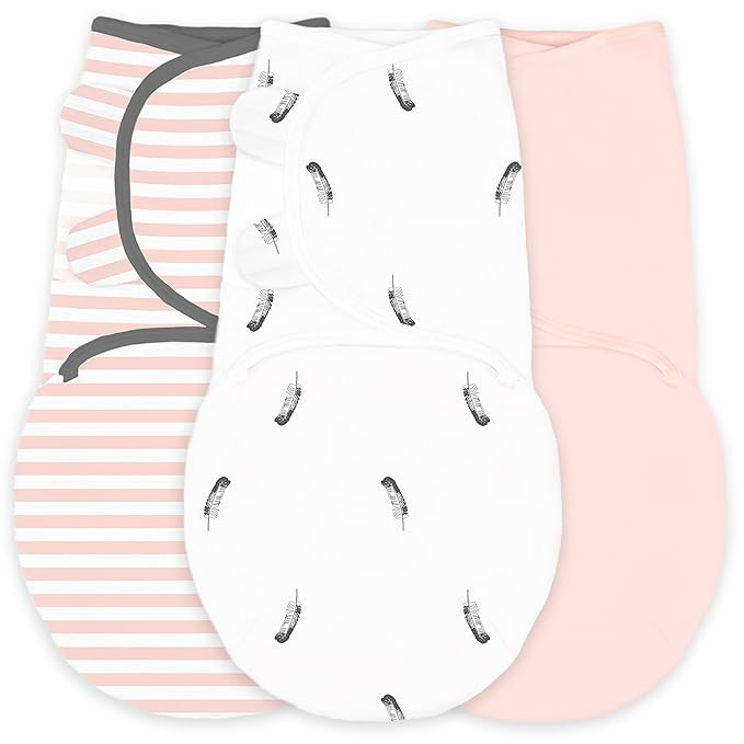 Amazing Baby Swaddle Blanket with Adjustable Wrap, Set of 3, Little Feather, Stripes and Solid, P... | Amazon (US)