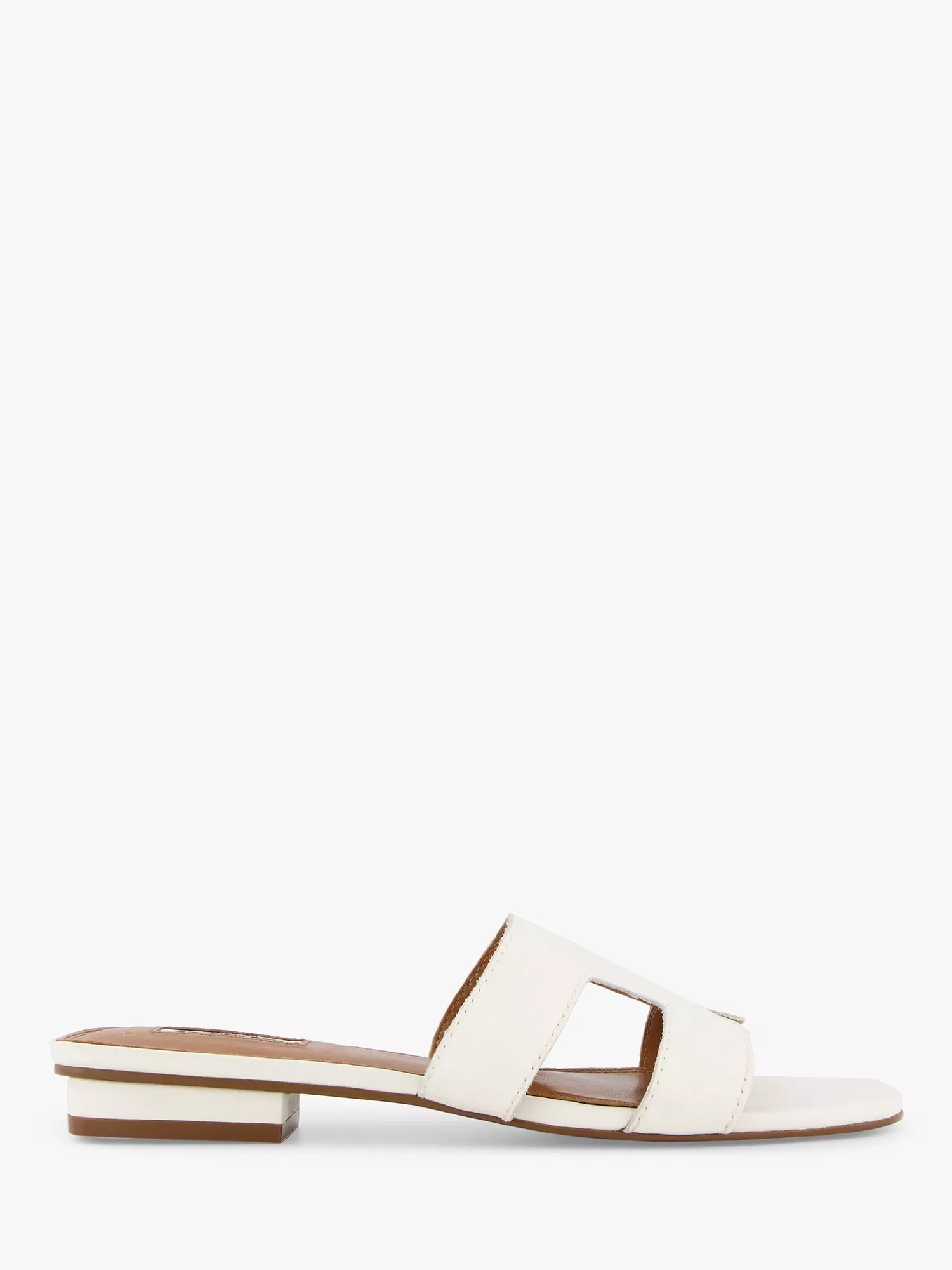 Dune Wide Fit Loupe Flat Slider Sandals, White | John Lewis (UK)