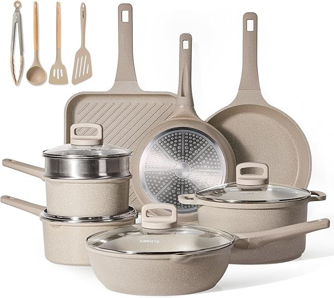 CAROTE Pots and Pans Set Non Stick, 16Pcs Kitchen Cookware Set, Stackable Induction Cookware, Pot... | Amazon (US)