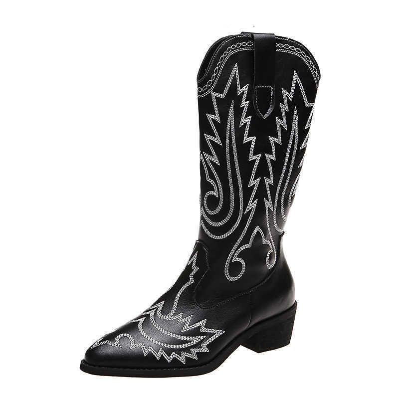 Boots Women Mid Calf Western Boots Cowboy Pointed Toe Knee High Pull on Boots Ladies 2022 Fashion... | DHGate