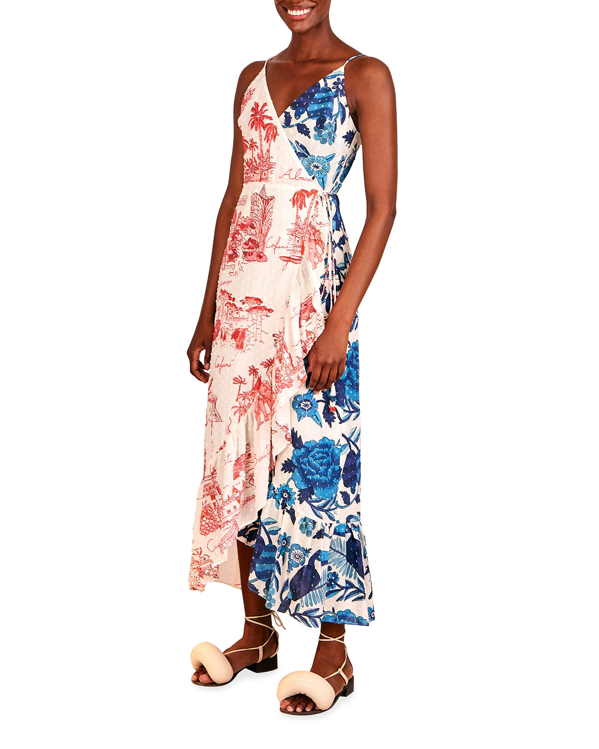 Dual White Printed Wrap Dress | Neiman Marcus