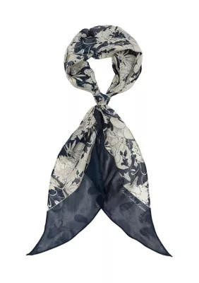 Lauren Ralph Lauren Women's Floral Oblong Scarf with Bias Ends, Navy Blue | Belk