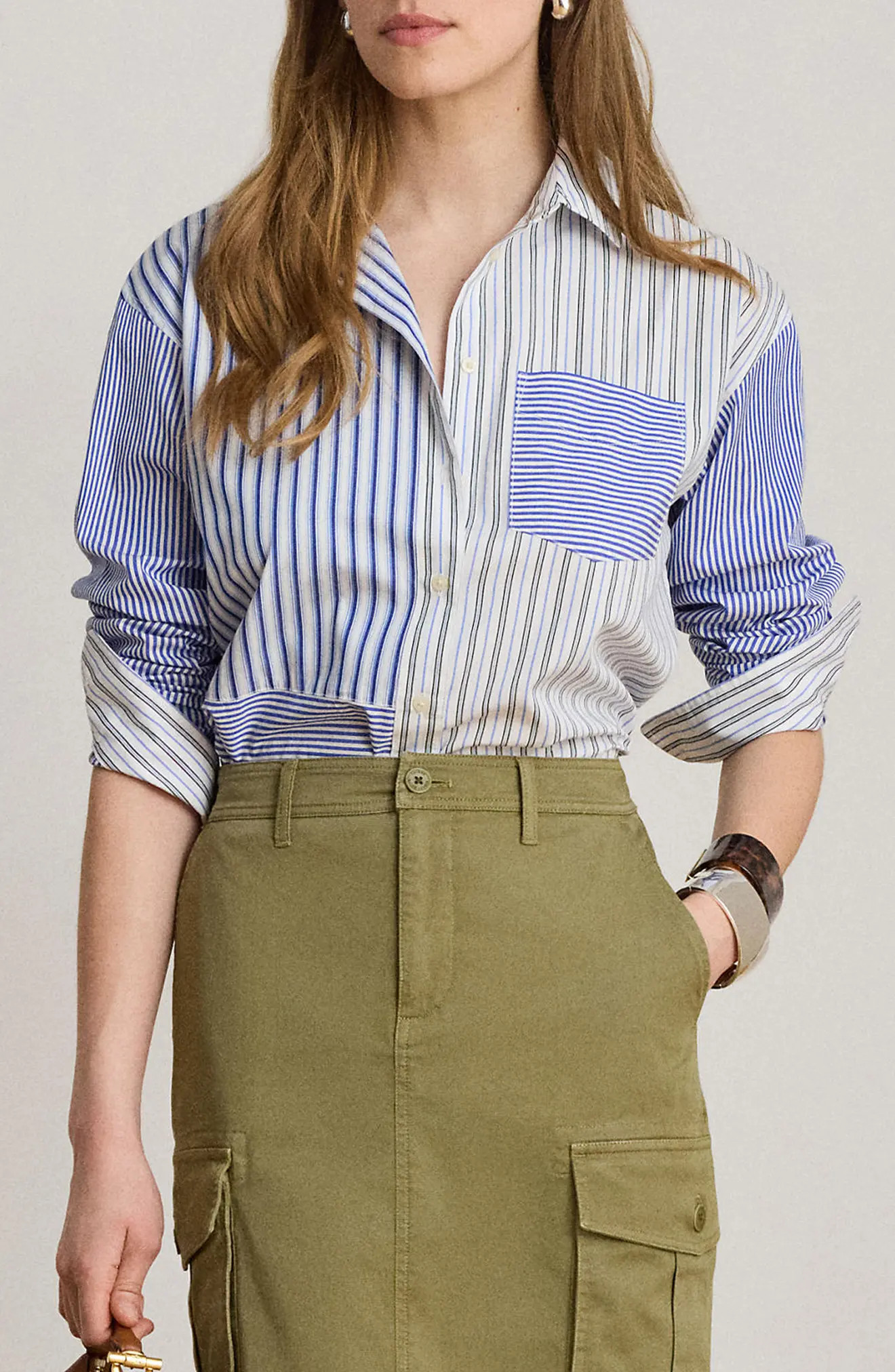 Lauren Ralph Lauren Mixed Stripe Cotton Button-Up Shirt (Women) | Nordstrom | Nordstrom