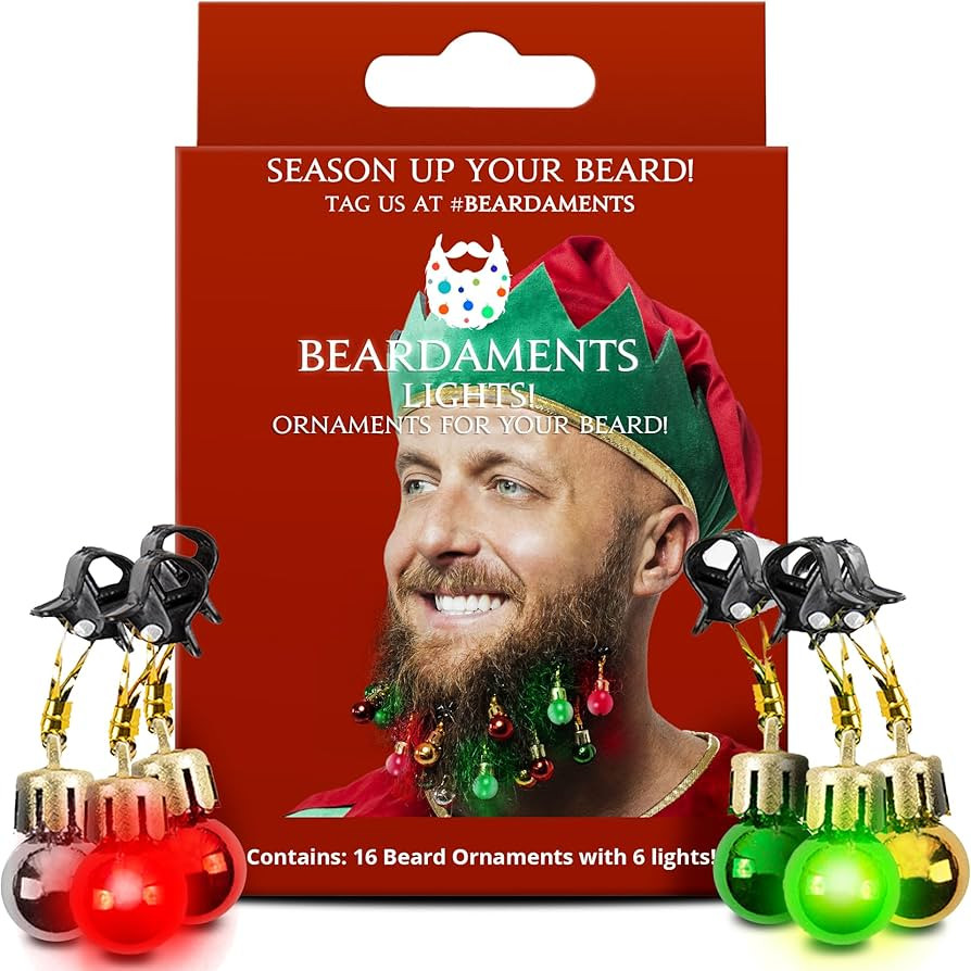 Beard Lights - Light-Up Beard Ornaments for Men - Colorful Christmas Beard Baubles with Easy Clip... | Amazon (US)