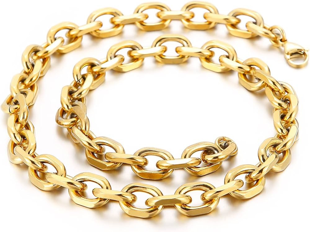 Mens Necklace Oval Chain Stainless Steel Silver Gold Color Rolo Link Chains Necklace for Men Cuba... | Amazon (US)