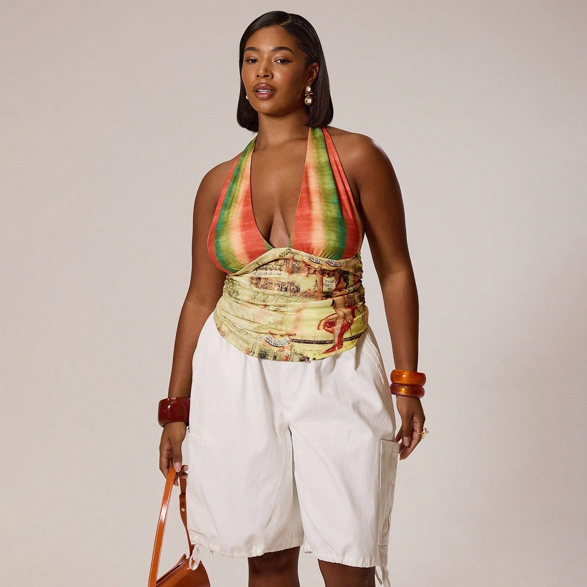 MUSERA Plus Size Halter Neck Plunge Printed Sleeveless Top Swim, Holiday, Vacation, Summer, Beach, Sexy, Cute | SHEIN