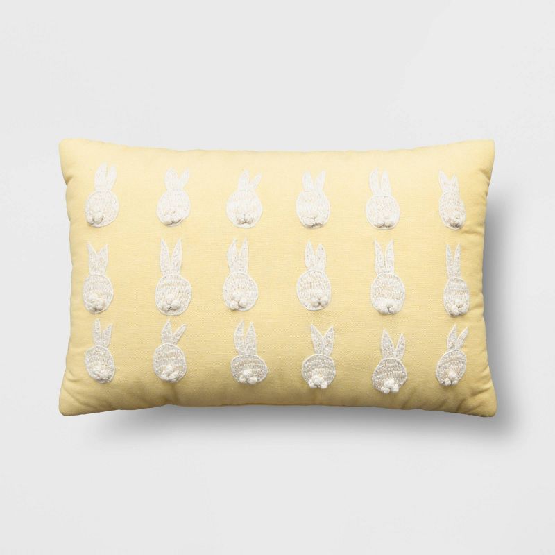 Embroidered Bunny Easter Lumbar Throw Pillow Yellow/Ivory - Threshold™ | Target