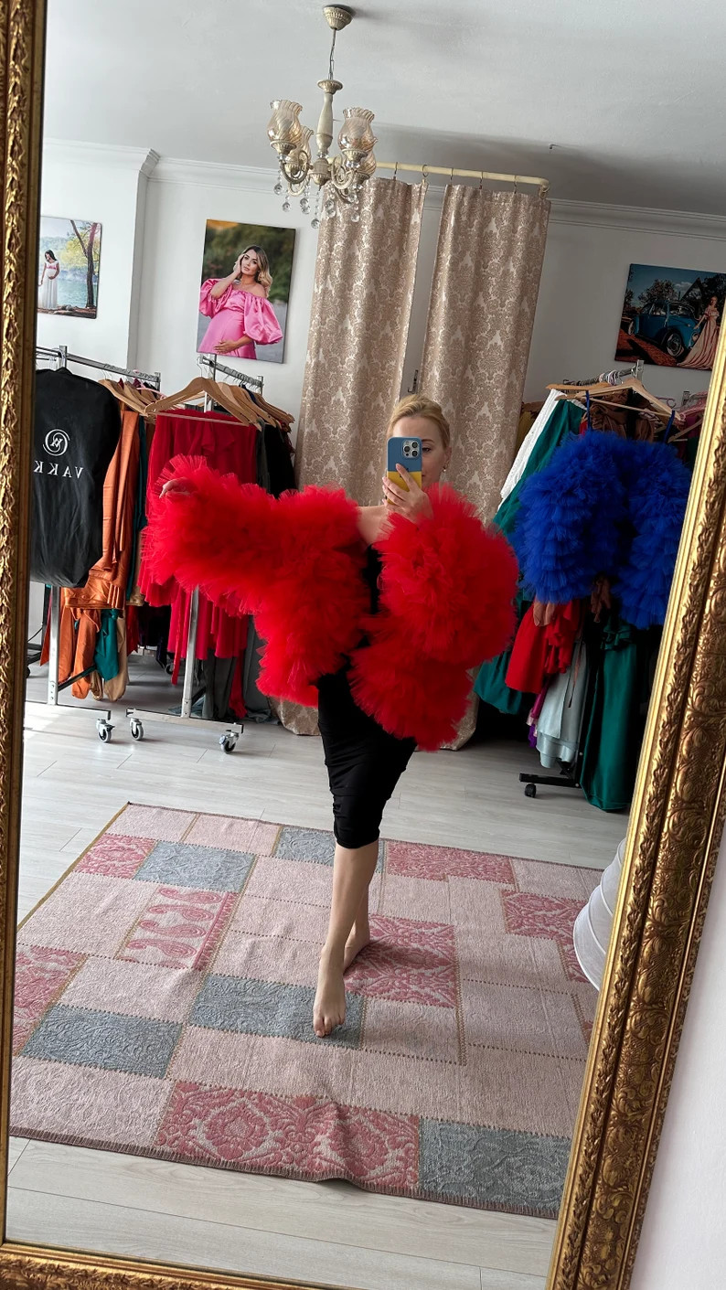 Red Tulle Ruffle Cape: Multiple Sizes Puffy Jacket, Custom Color, Winter Wedding Guest's Outfit -... | Etsy (US)