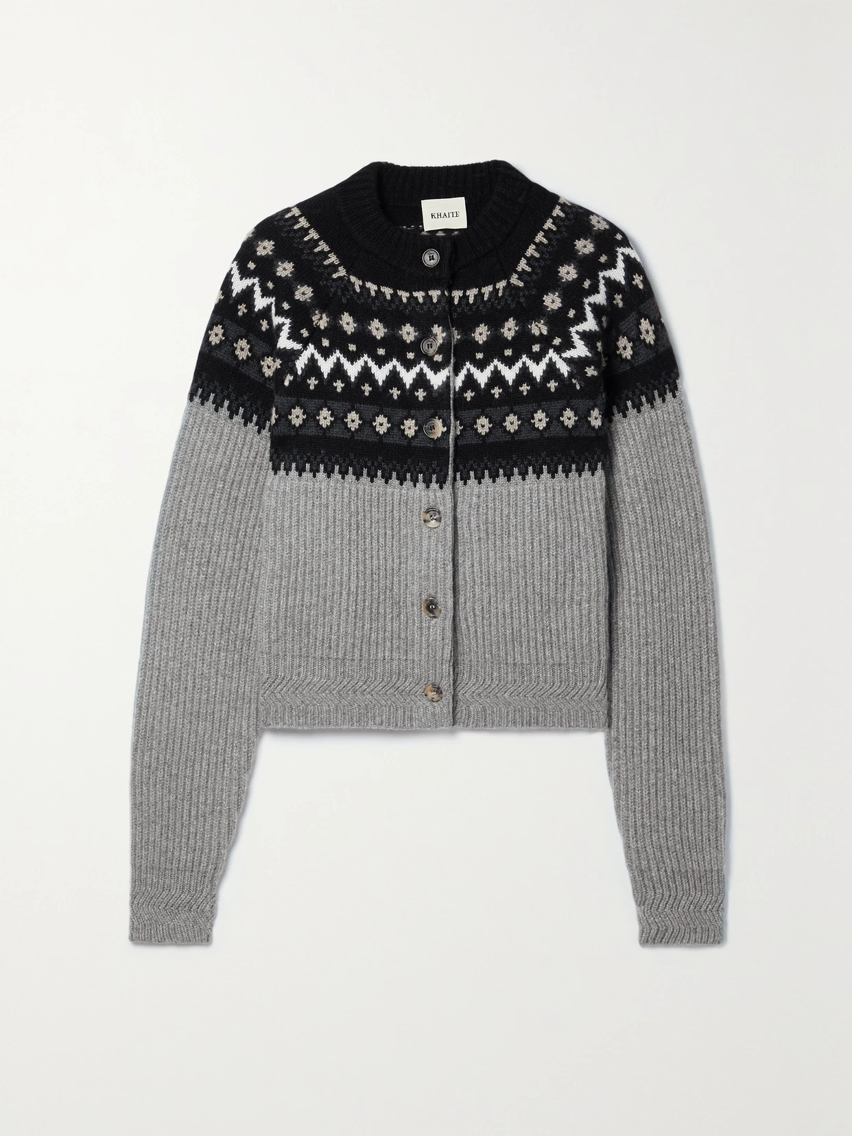Khaite - Michaela Fair Isle Cashmere Cardigan - Gray | NET-A-PORTER (US)