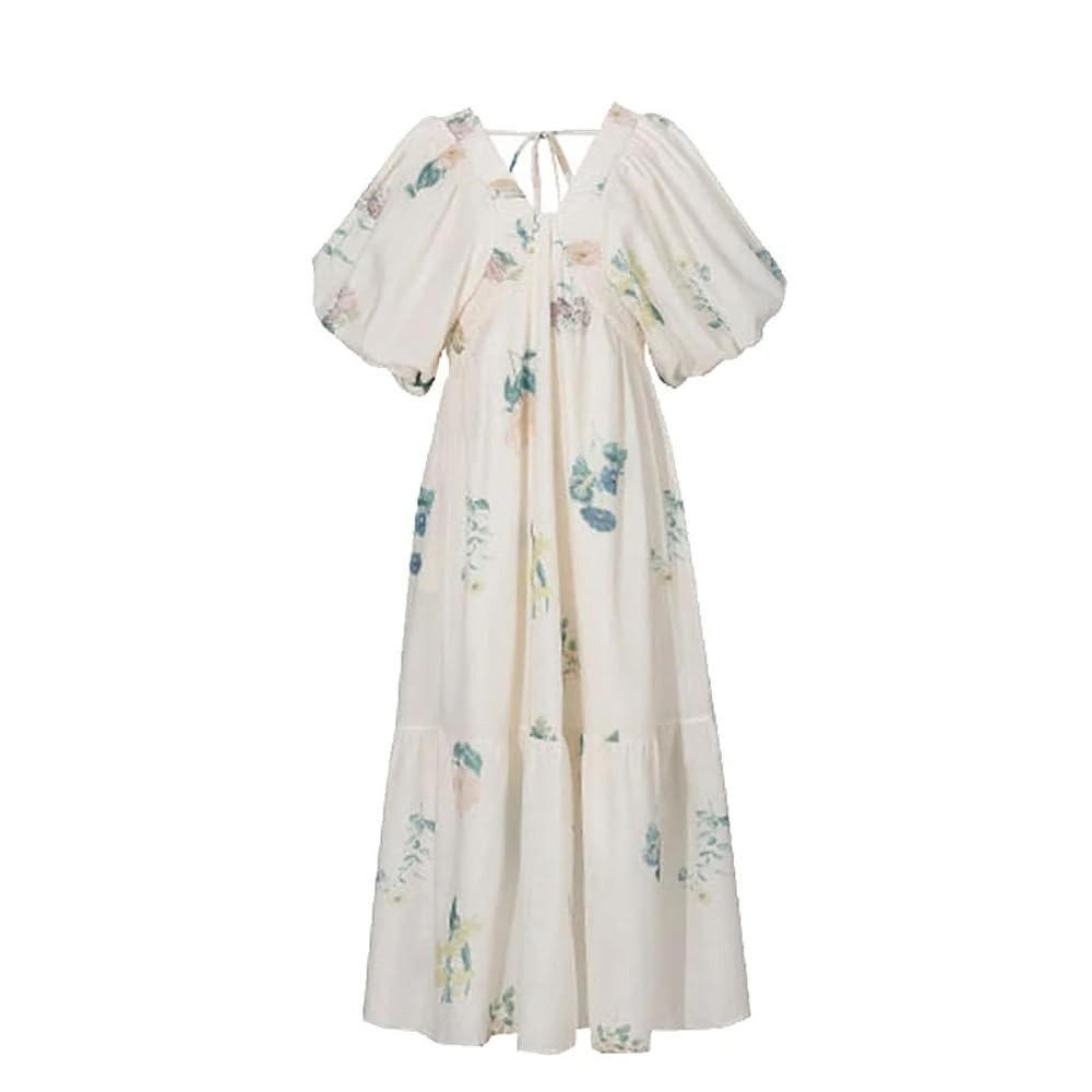 Women Floral Printing Puff Sleeve Loose Fit Midi Long Casual Dress Lady Summer Vintage Dresses St... | Amazon (US)
