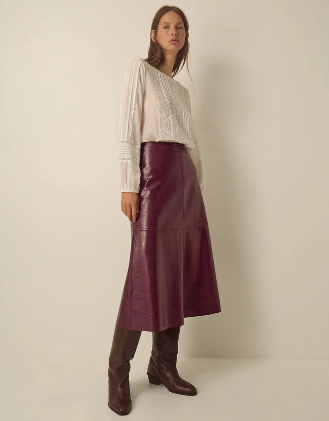 Pippa Faux Leather Midi Skirt Red | Monsoon (UK)