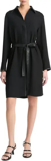 Vince Leather Trim Long Sleeve Shirtdress | Nordstrom | Nordstrom