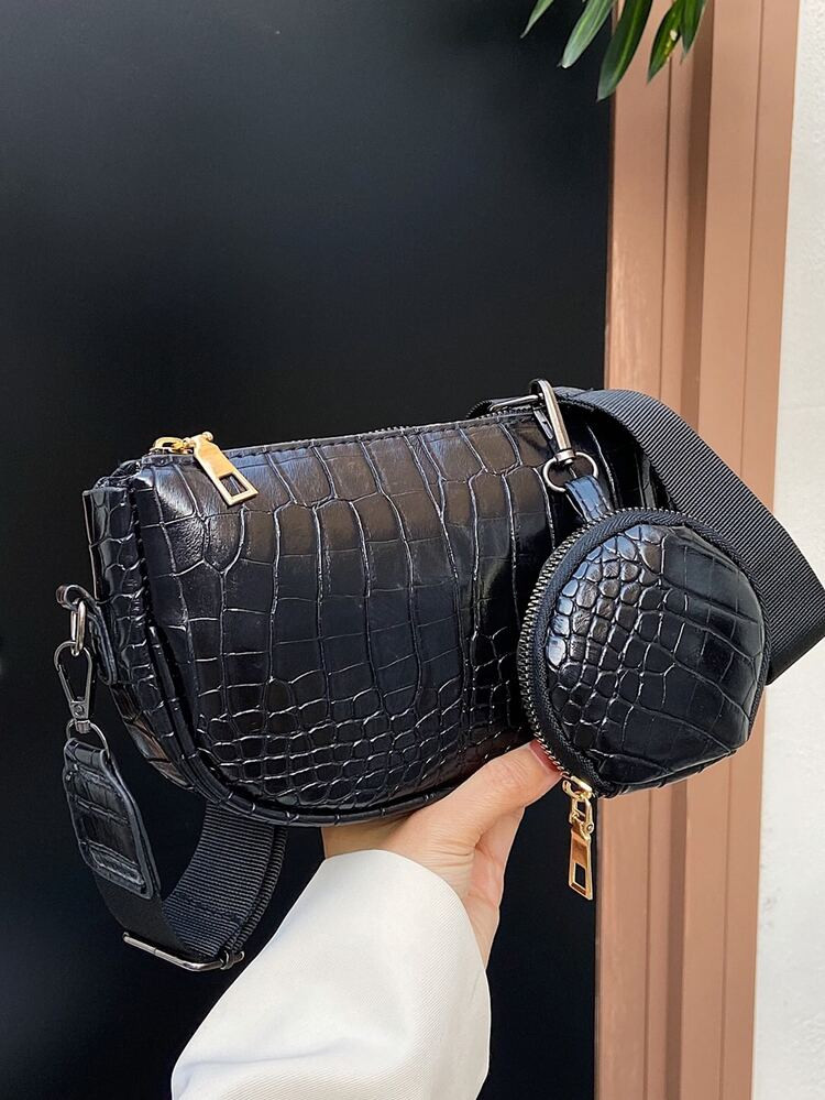 Mini Crocodile Embossed Square Bag With Coin Case | SHEIN