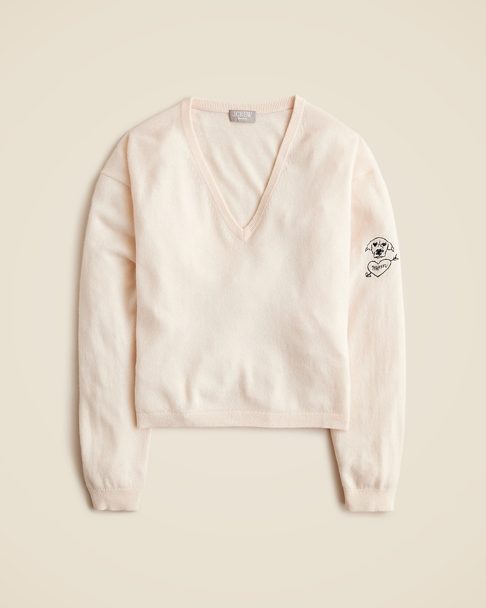 Cashmere relaxed cropped V-neck sweater with "Dog Mom" embroidery | J. Crew US