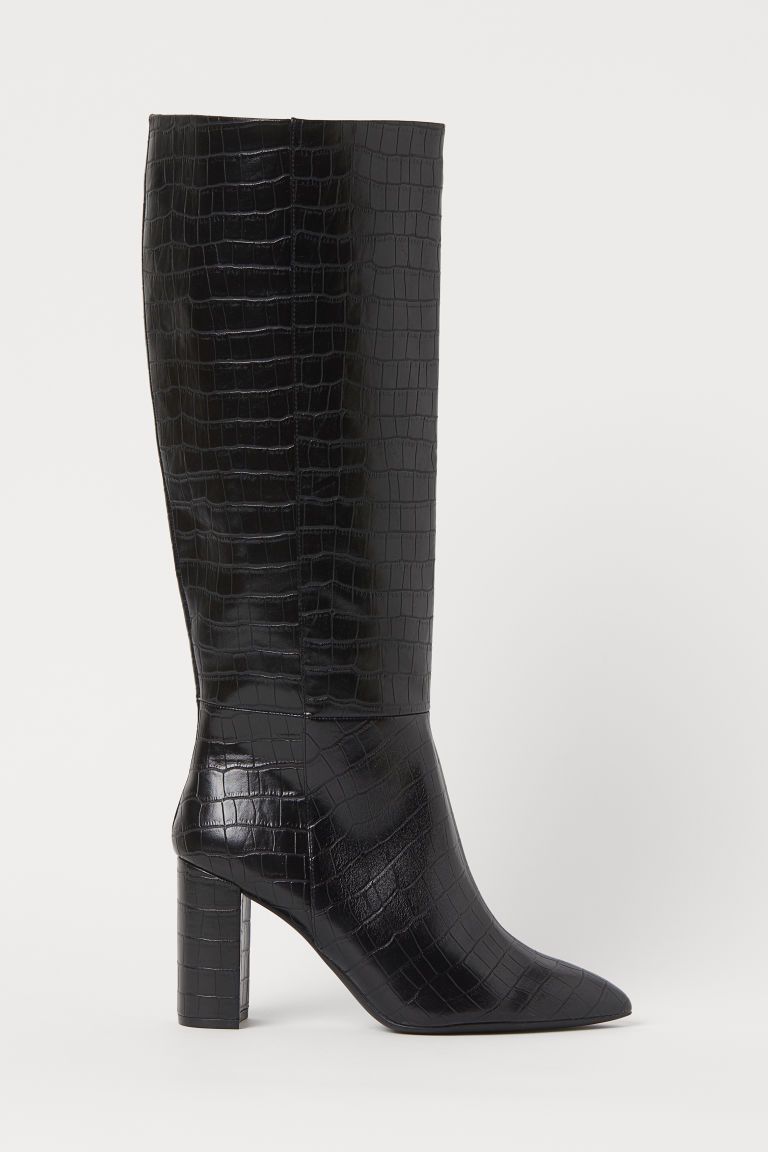 H & M - Crocodile-patterned Boots - Black | H&M (US + CA)