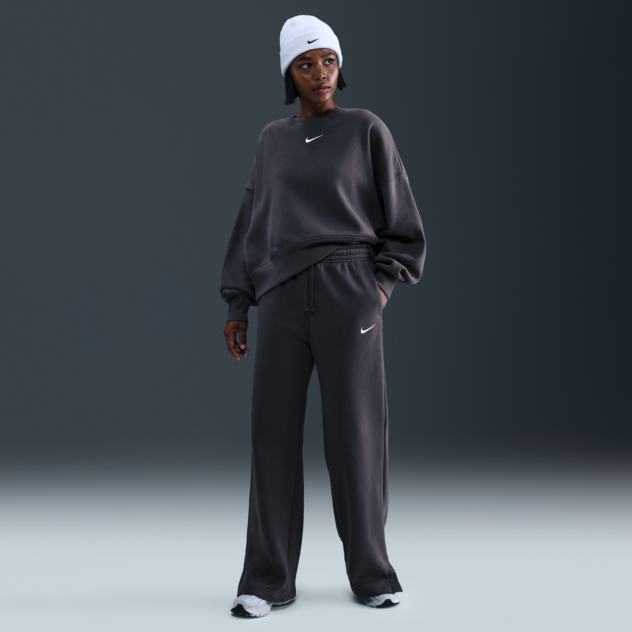 Women's Nike Sportswear Phoenix Fleece High-Waisted Wide-Leg Pants in Grey | IH1011-036 | Nike (US)