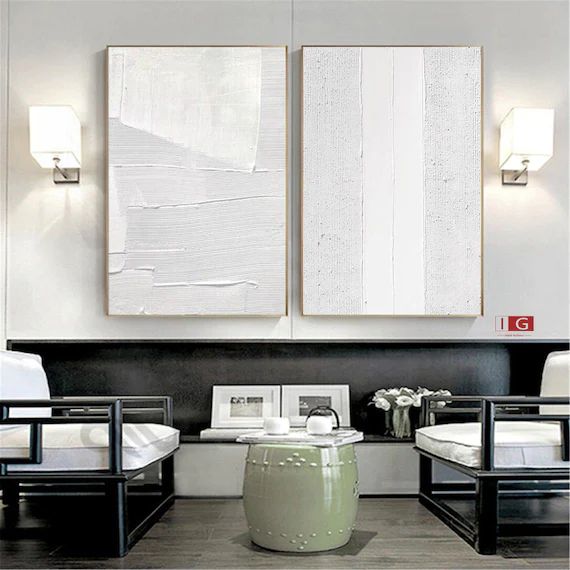 White 3D Textured Painting Set of 2 White Abstract Painting | Etsy | Etsy (US)
