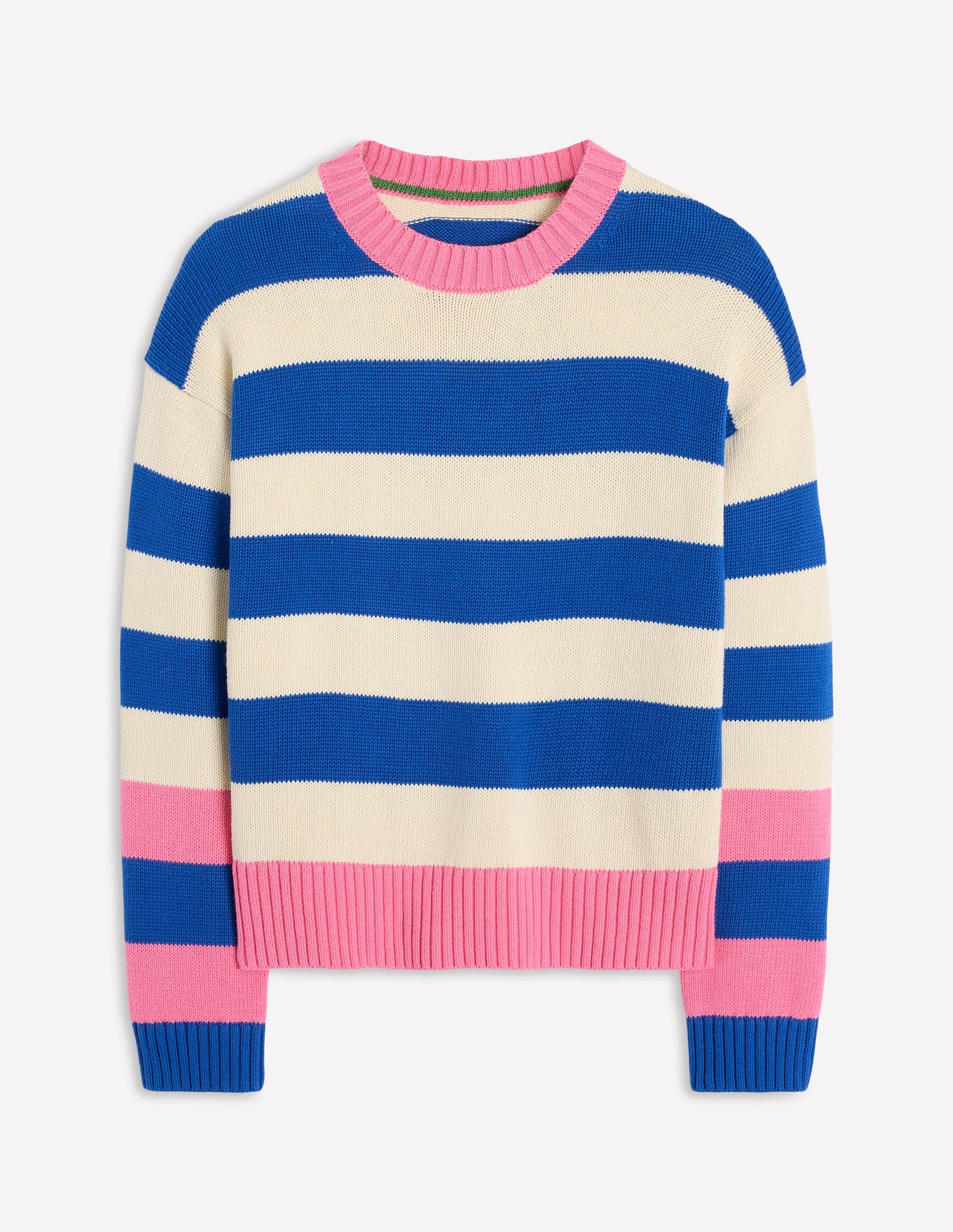 Lucinda Cotton Striped Sweater-Bright Blue, Pink Rose Cuff | Boden (US)
