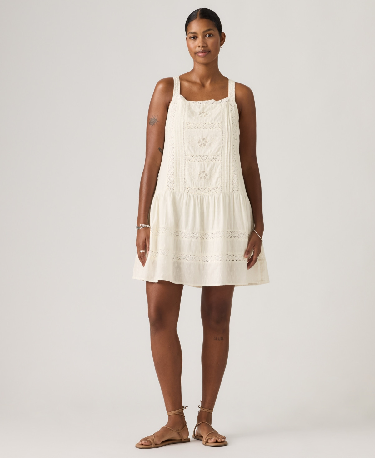 Levi's Women's Kate Embroidered Square Neck Mini Dress - Cloud Dancer | Macy's